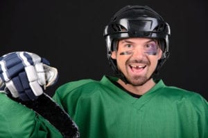 Hockey player with tooth knocked out